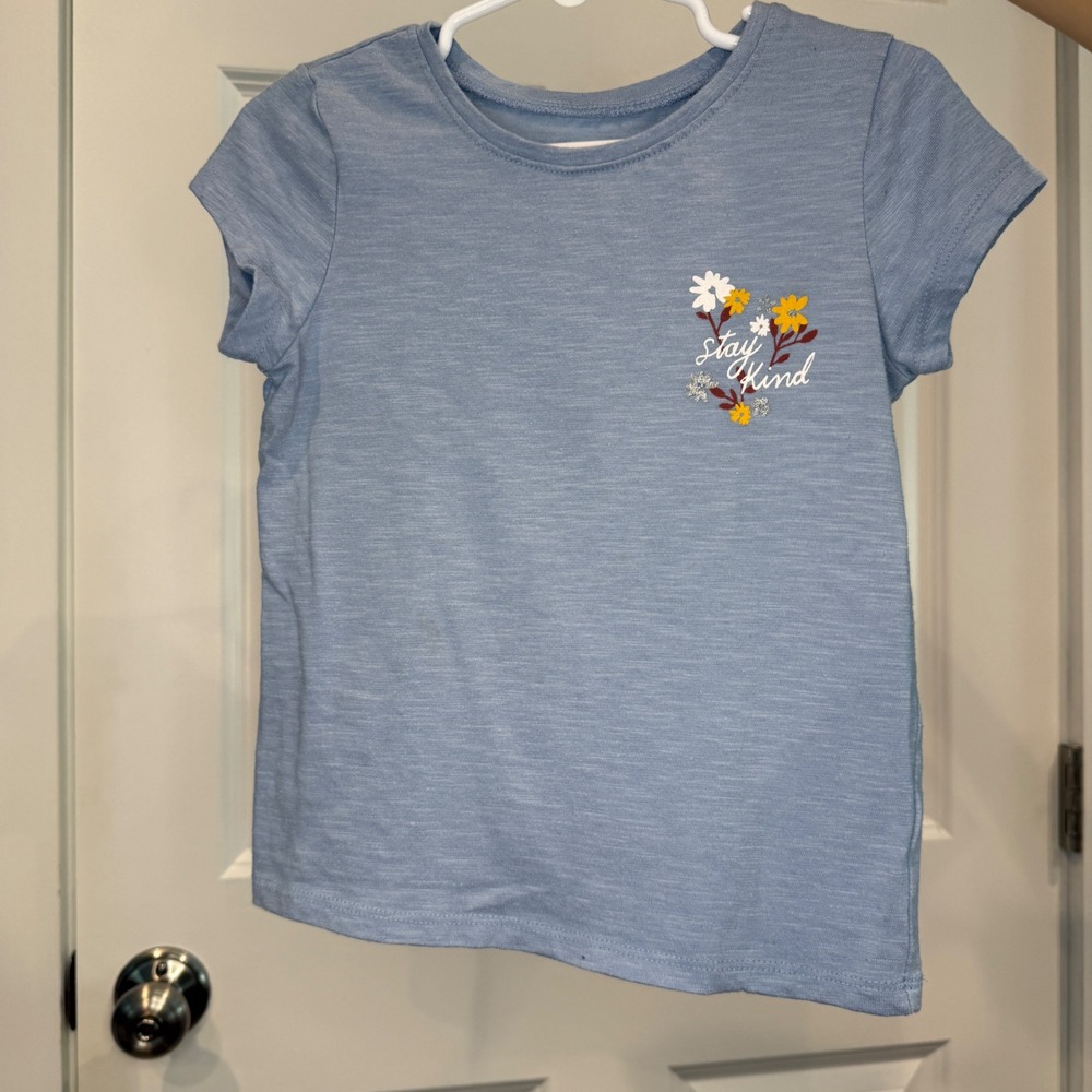 Jumping Beans Girls Light Blue Stay Kind Floral Softest Tee Size 4
